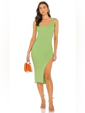Lovers and Friends Amelia Ribbed Midi Dress with Slit in Green - S